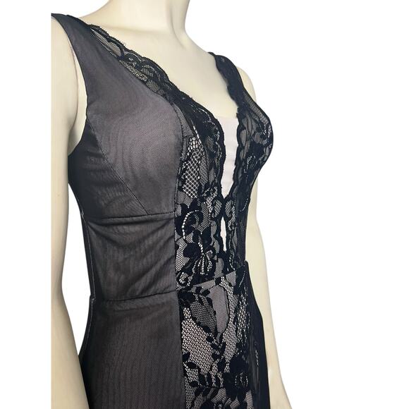 bebe Andie Lingerie Mini Dress Black/Nude Womens Size S Romantic Nightwear Party - Picture 4 of 8
